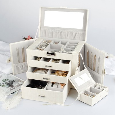 Seelux Schmuckkästchen aus Kunstleder mit 3 Schubladen und Mini-Box, abschließbar mit Spiegel