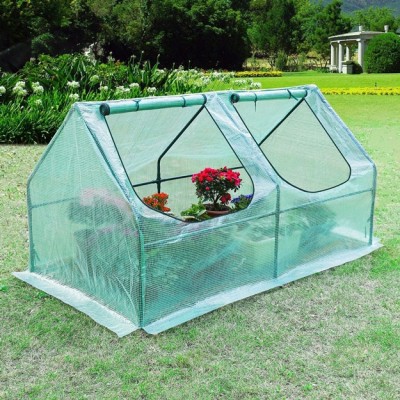 Gewächshaus mit UV-beständige Gitternetzfolie und Fernster, Foliengewächshaus für Tomaten Gemüse Pflanzen