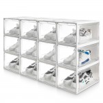 12 x Super Transparent Shoe Box, Stackable Shoe Storage Organiser Boxes, black & white