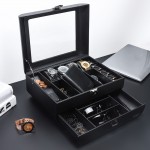 Uhrenbox Herren mit 2 Ebenen, abschließbar Schmuckkästchen Uhrenkoffer für Uhrenaufbewahrungsbox, Kunstleder, schwarz