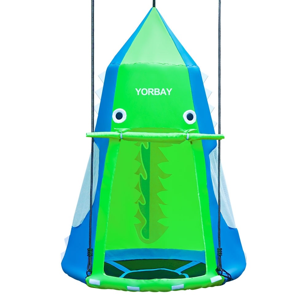 Yorbay Zelt für Nestschaukel, abnehmbares Schaukelzelt im Dinosaurier-Stil  mit Tür und Fenster für Schaukelsitz 100cm / 120cm, Rundschaukel Zubehör