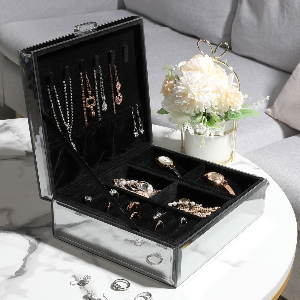 2 x Glas Display Schmuckschatulle Halskette Ringe Ohrringe Box Geschenk für 