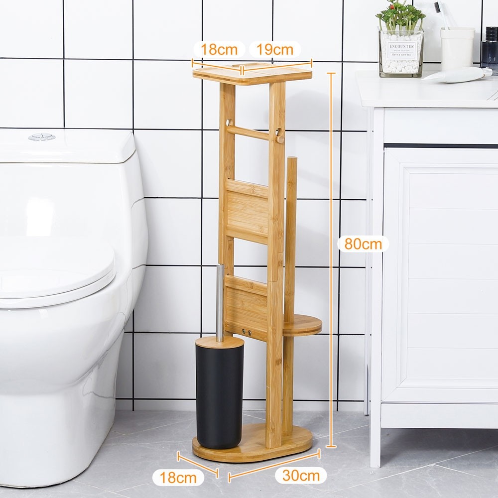 Yorbay Toilettenpapierhalter, mit aus und Ablage Stand Smartphone WC-Bürstenhalter WC-Garnitur Bambus