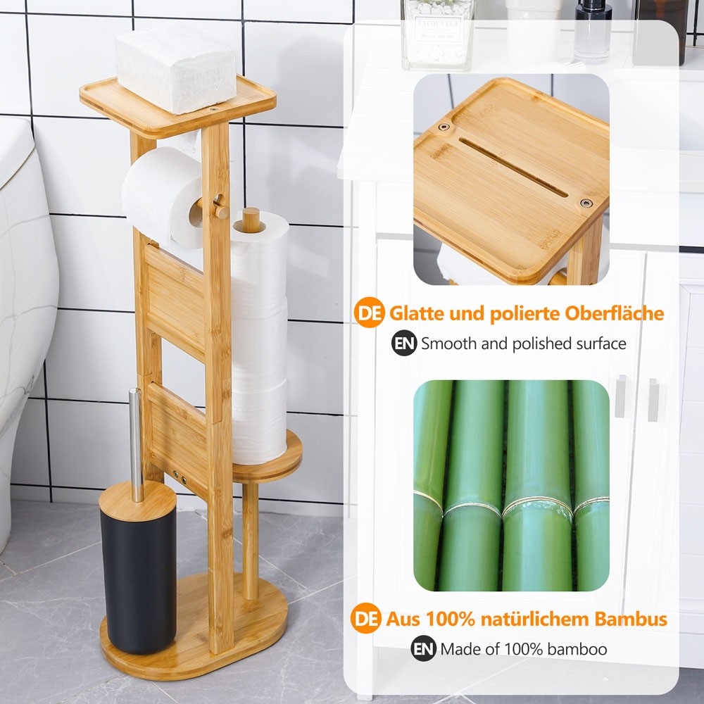 Yorbay Stand WC-Garnitur aus Bambus mit Toilettenpapierhalter, Smartphone  Ablage und WC-Bürstenhalter