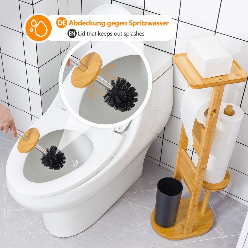 mit Toilettenpapierhalter, Yorbay Stand aus WC-Bürstenhalter und Bambus WC-Garnitur Smartphone Ablage