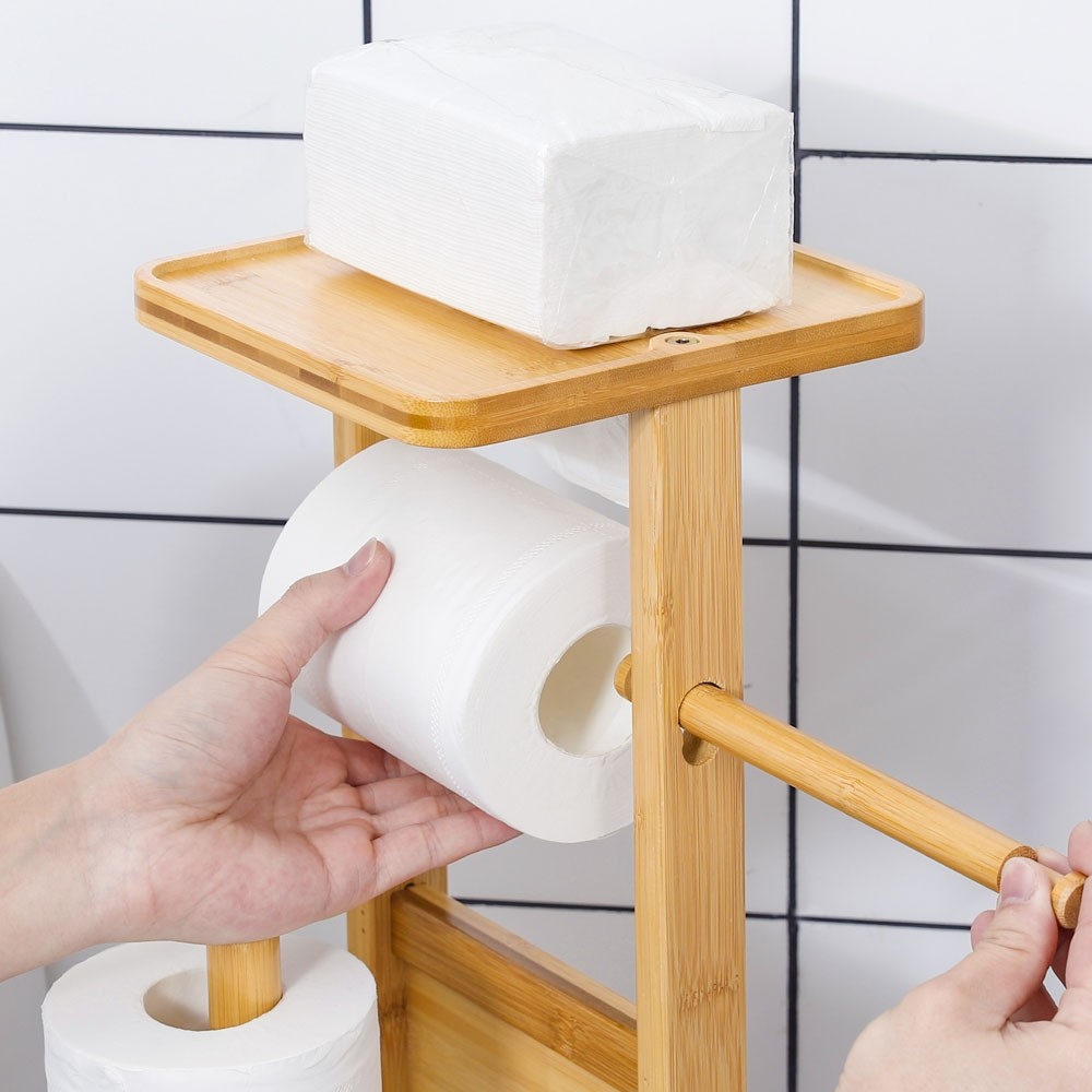 Yorbay Stand WC-Garnitur aus Bambus mit Toilettenpapierhalter, Smartphone  Ablage und WC-Bürstenhalter