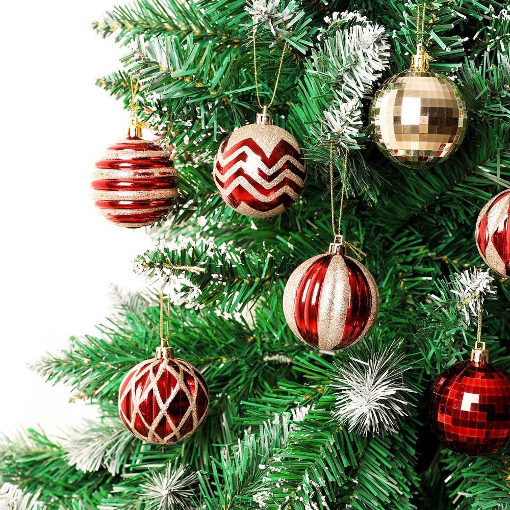 Yorbay 24er Weihnachtsbaumkugeln Set, 6cm Kunststoff Christbaumkugeln Set,  Rot Gold