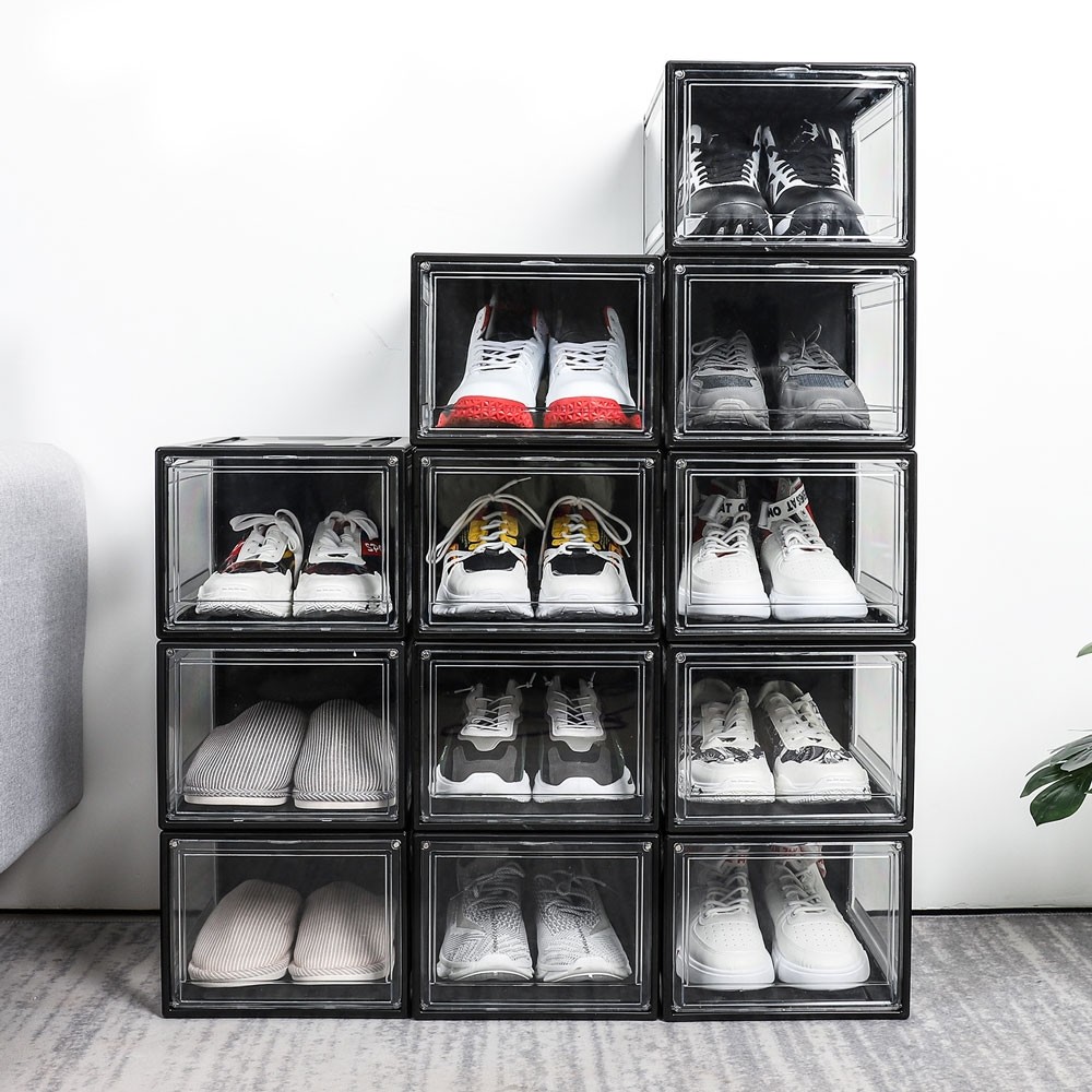 Yorbay 12er Set super transparent Schuhboxen, stapelbarer Schuhorganizer,  Kunststoffbox für Schuhe bis Größe 48 