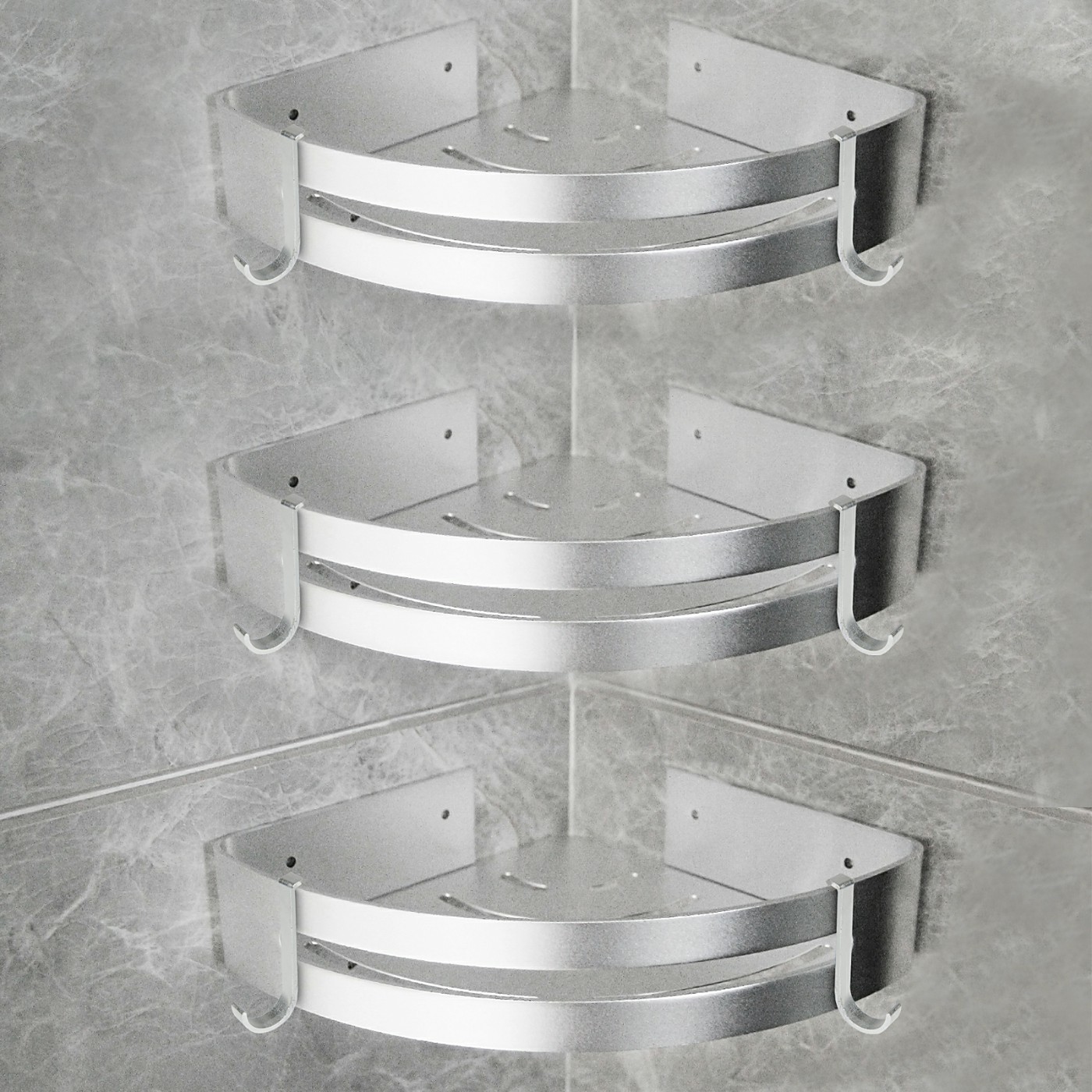 3 stücke duschregal aus aluminium in silber, badezimmer eckregal