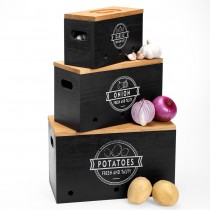Kartoffel Aufbewahrungsbox aus Holz, 3er Set in schwarz / weiß