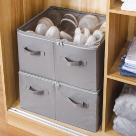 2er Set Aufbewahrungsboxen mit Deckel und Griffen, faltbare Stoffbox mit verstellbaren Trennwänden für Schuhe, grau