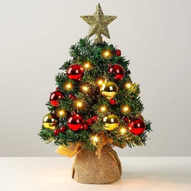 Mini LED Weihnachtsbaum mit Beleuchtung Baumschmuck Weihnachtskugeln, 40 cm klein künstlicher Tannenbaum mit 8 Beleuchtungsmodi