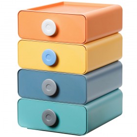 4er Set stapelbar Schubladenbox für Büro und Ordnungssystem, Aufbewahrungsbox mit 4 Schubladen bunt (Orange, Gelb, Grün, Blau)