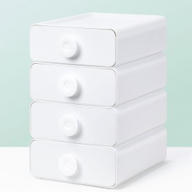 4er Set stapelbar Schubladenbox für Büro und Ordnungssystem, Aufbewahrungsbox mit 4 Schubladen, weiß