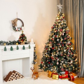 künstlicher Weihnachtsbaum mit Beleuchtung, LED Tannenbaum mit Schnee und Kiefernzapfen,weiß 150cm 180cm 210cm