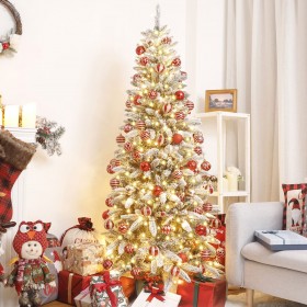 künstlicher Weihnachtsbaum schmal mit Beleuchtung und Schnee, beleuchteter Bleistiftbaum, 180cm / 210cm