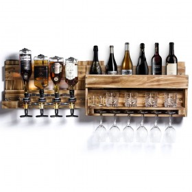 Holz Weinregal zur Wandmontage mit 4 Getränkespender und Flaschenhalter
