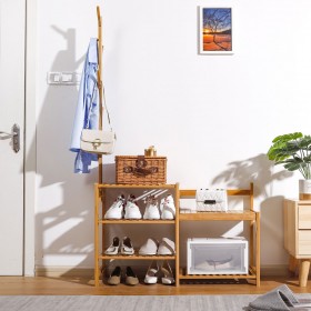 Garderobe aus Bambus mit Sitzbank und Schuhablagen, 100 x 33 x 171 cm