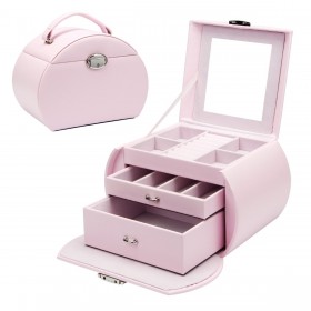 rund Schmuckkoffer aus Kunstleder in Pink für Mädchen