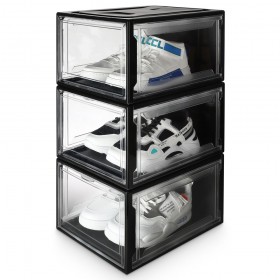 3er Set super transparent Schuhbox, stapelbarer Schuhorganizer, Kunststoffbox für Schuhe bis Größe 48