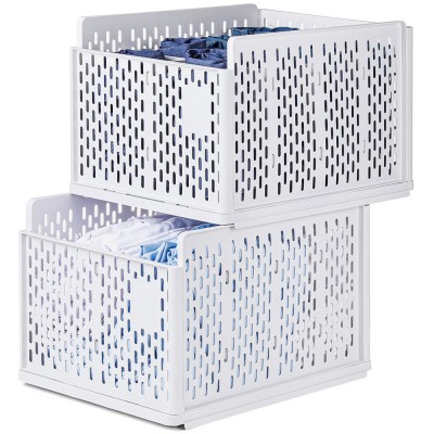2er Set stapelbare Kleiderschrank Aufbewahrungsbox aus Kunststoff, Lagerkisten Plastik 46 x 32 x 25 cm weiß