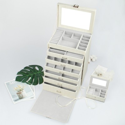 Seelux Schmuckkästchen aus Kunstleder mit 6 Schubladen, abschließbare Schmuckkoffer mit Mini-Box