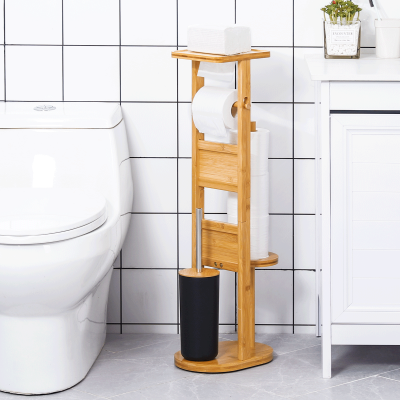 Stand WC-Garnitur aus Bambus mit Toilettenpapierhalter und WC-Bürstenhalter