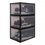 3er Set Schuhbox, schwarz L, Drop-Front-Boxen aus Kunststoff für Sneaker Aufbewahrung, stapelbarer Aufbewahrungsboxen